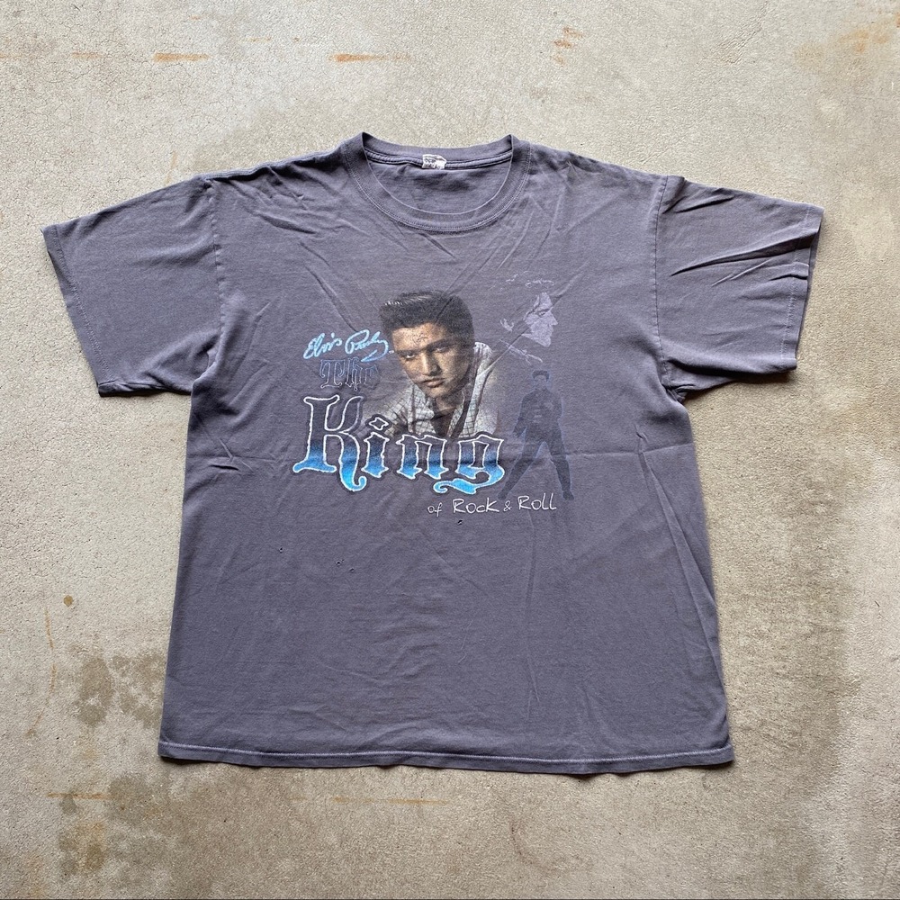 Vintage Y2K Elvis Presley Shirt Size XL Gray King of Rock and Roll Concert Music